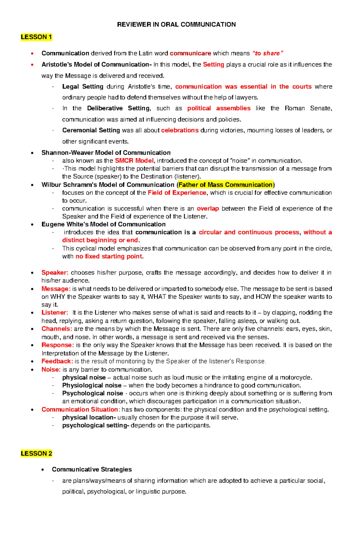 Oral Communication Reviewer (Course Code: OC101) - 1st Quarter - Studocu