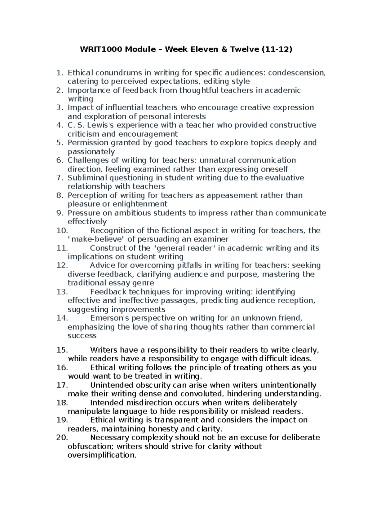WRIT1000 Module 11-12 - lecture notes for weeks 11 and 12 - WRIT1000 ...