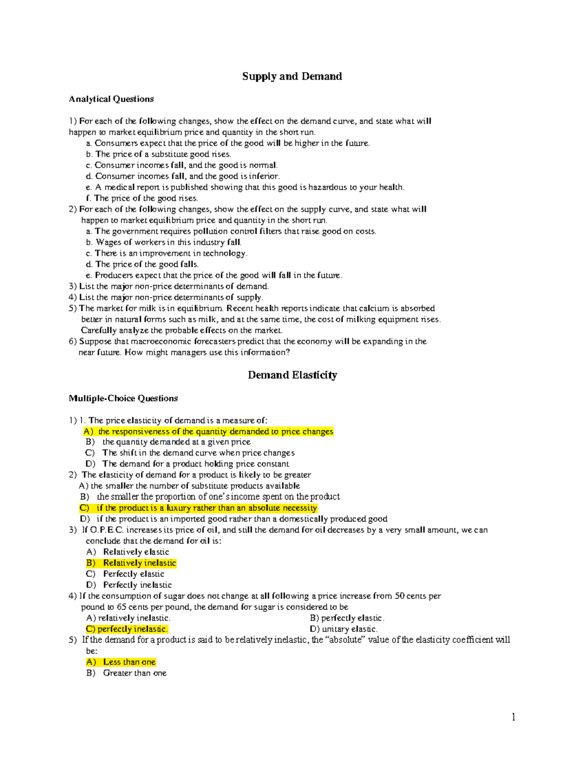 Economic Analysis: Multiple Choice Exercises for Exam (ECON101) - Studocu