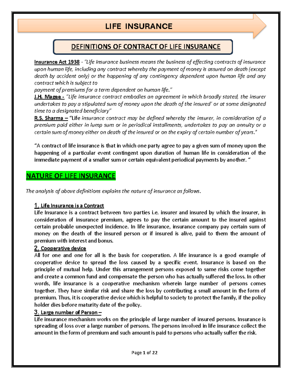 LIFE INSURANCE: Definitions, Nature, and Policy Types - LLB - Studocu