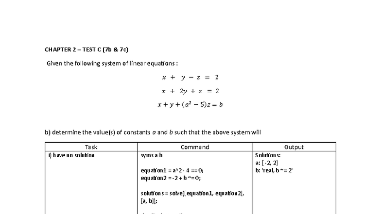 CHAPTER 2 TEST C (7b 7c) - Linear Algebra I Assignment Solutions - Studocu