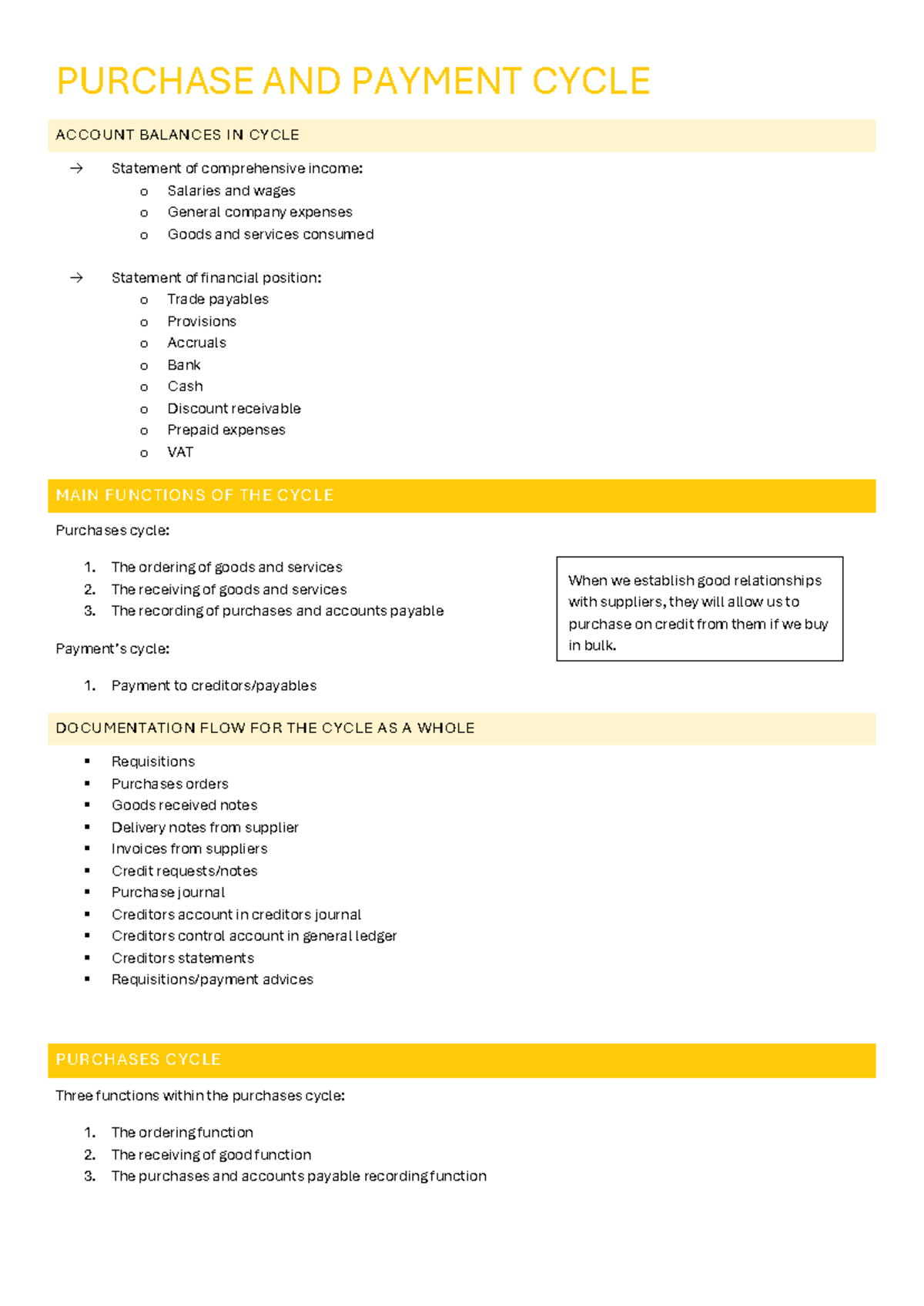 Purchase and Payment Cycle Overview: Key Functions and Documentation ...