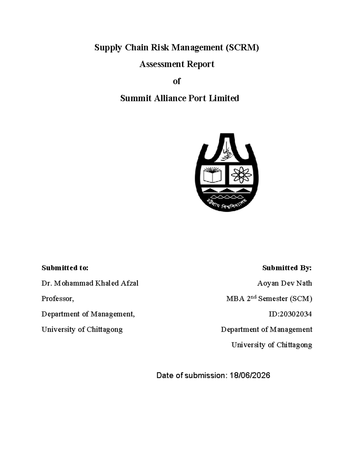 SCRM Assessment Report for Apurba Properties Builder Ltd. (MBA) - Studocu