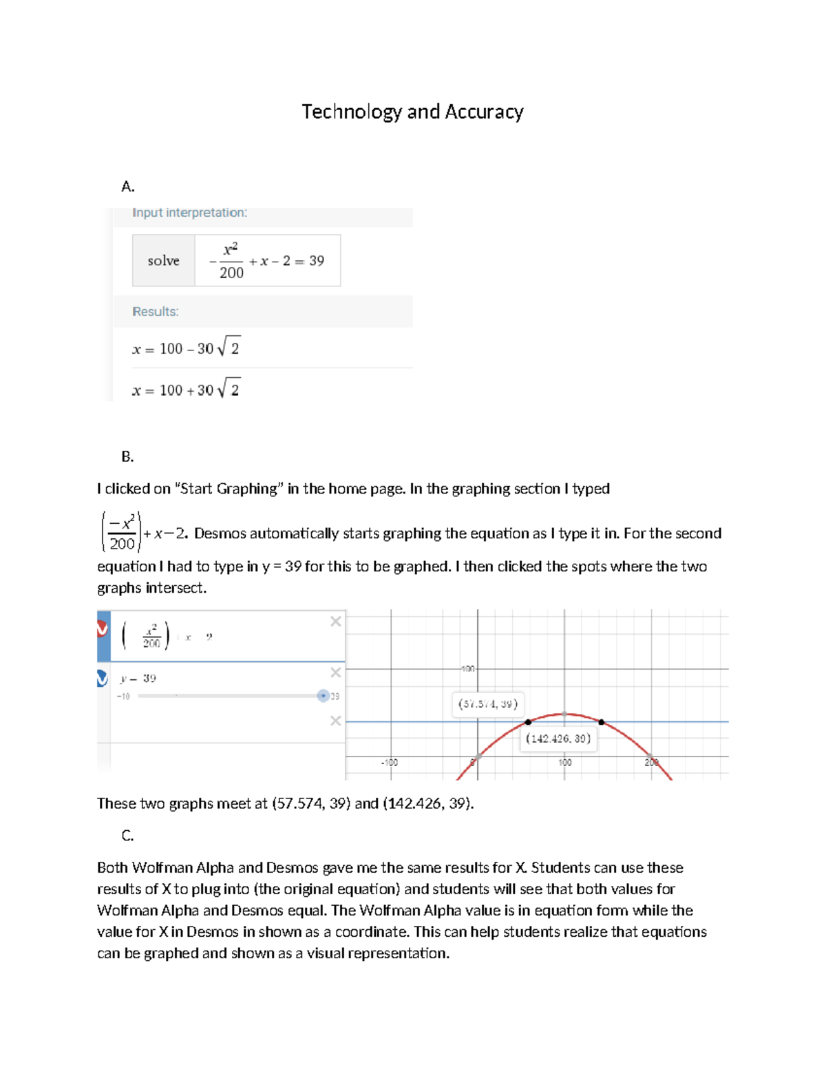 Task 2: Technology and Accuracy Analysis in Graphing (Alg) - Studocu