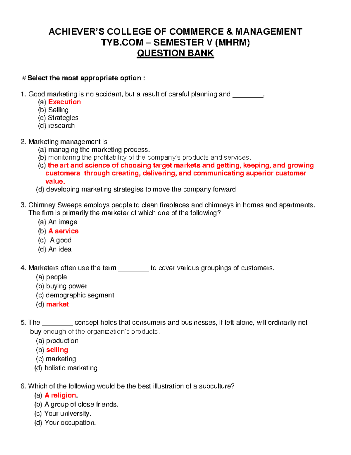 T.Y B.Com Semester V Question Bank - Sample Papers for MHRM ...
