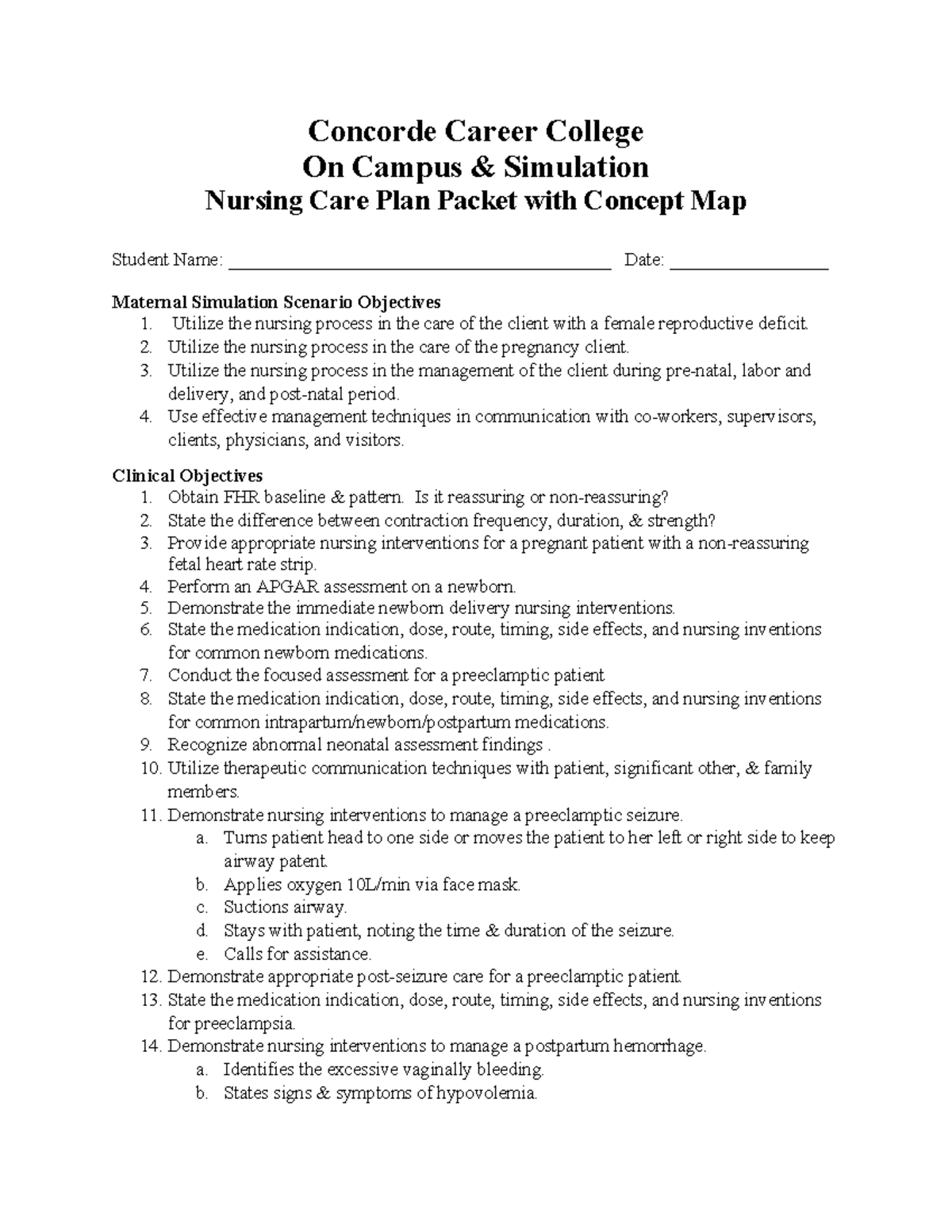 PNVN 1759 Maternal Nursing Simulation & Concept Map Guide - Studocu