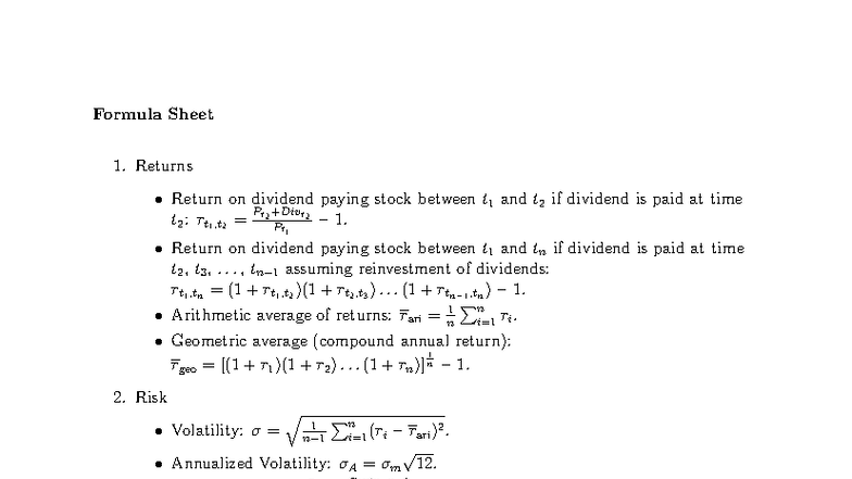 CF Formula Sheet - Key Concepts and Equations - Studocu