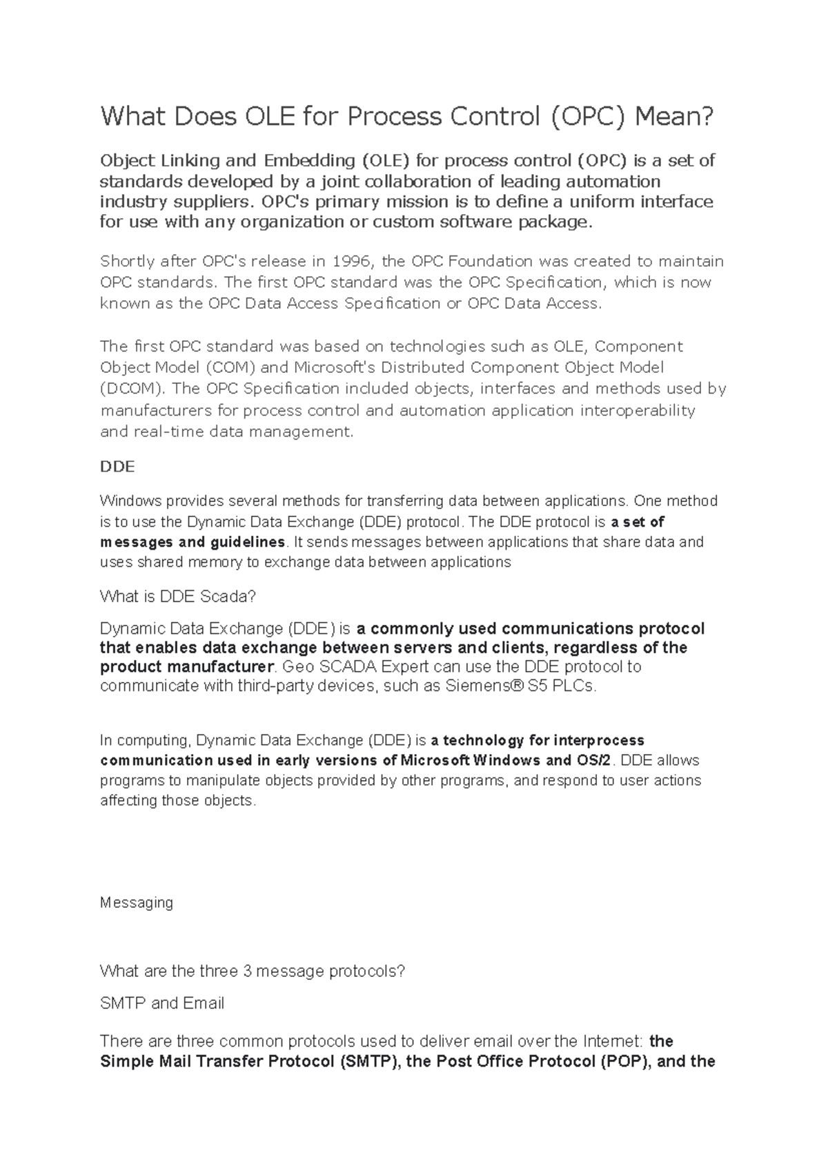 What Does OLE for Process Control - OPC's primary mission is to define ...
