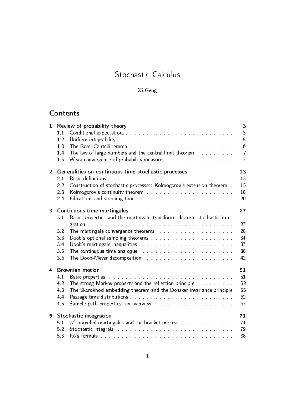 Stochastic Calculus: Comprehensive Review and Key Concepts - Studocu