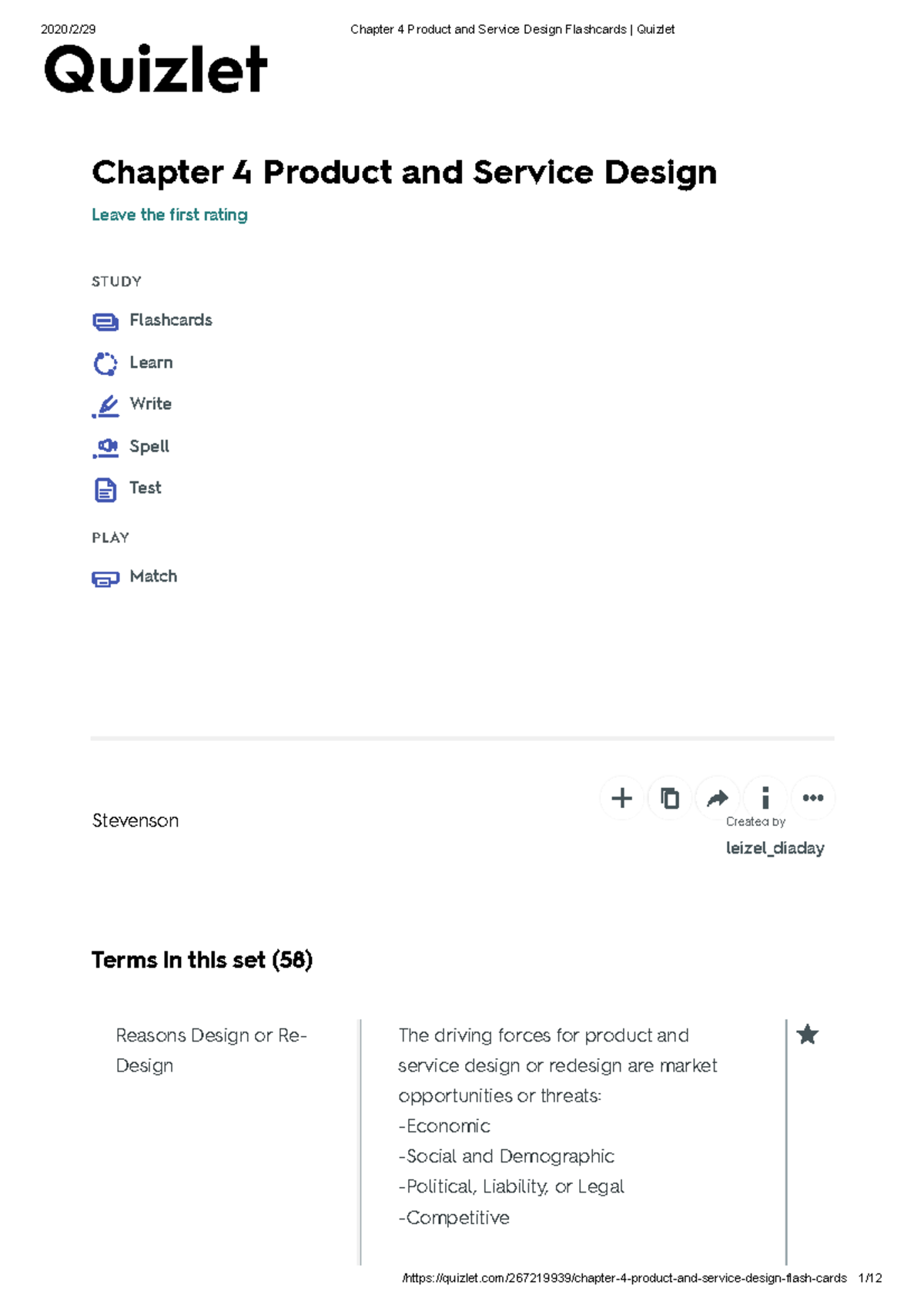 Chapter 4 - Product and Service Design Study Flashcards Quizlet - Studocu