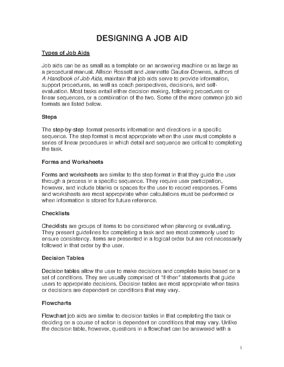 Designing Effective Job Aids for Group Projects - Job Aid Design PDF ...