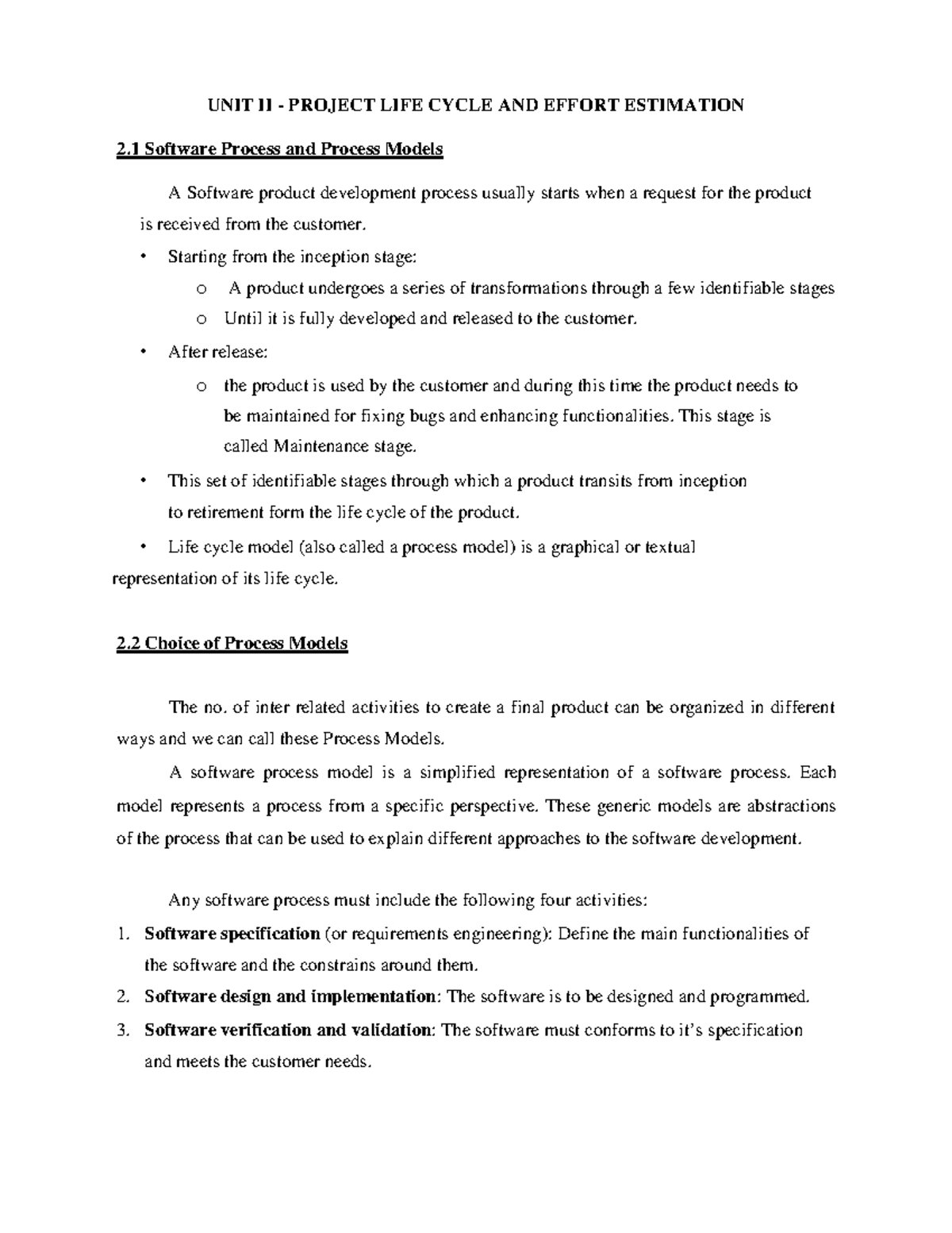Software Project Management - Unit 2 Notes on Project Life Cycle - Studocu