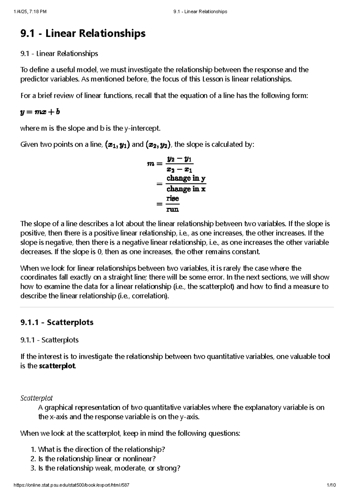 9.1 Linear Relationships: Exploring Correlation and Scatterplots - Studocu