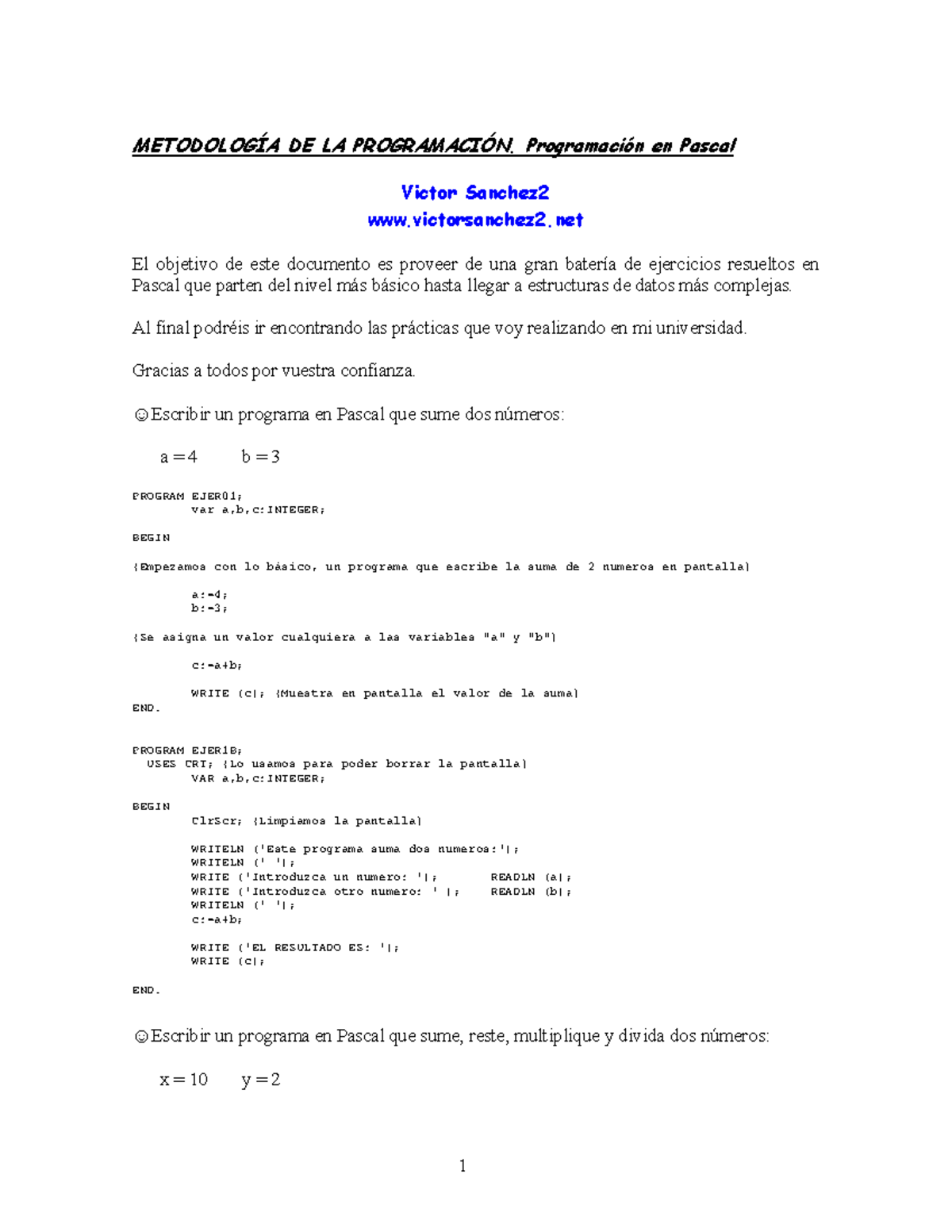 Ejercicios en Pascal para Programación (Cód. METODOLOGÍA) - Studocu