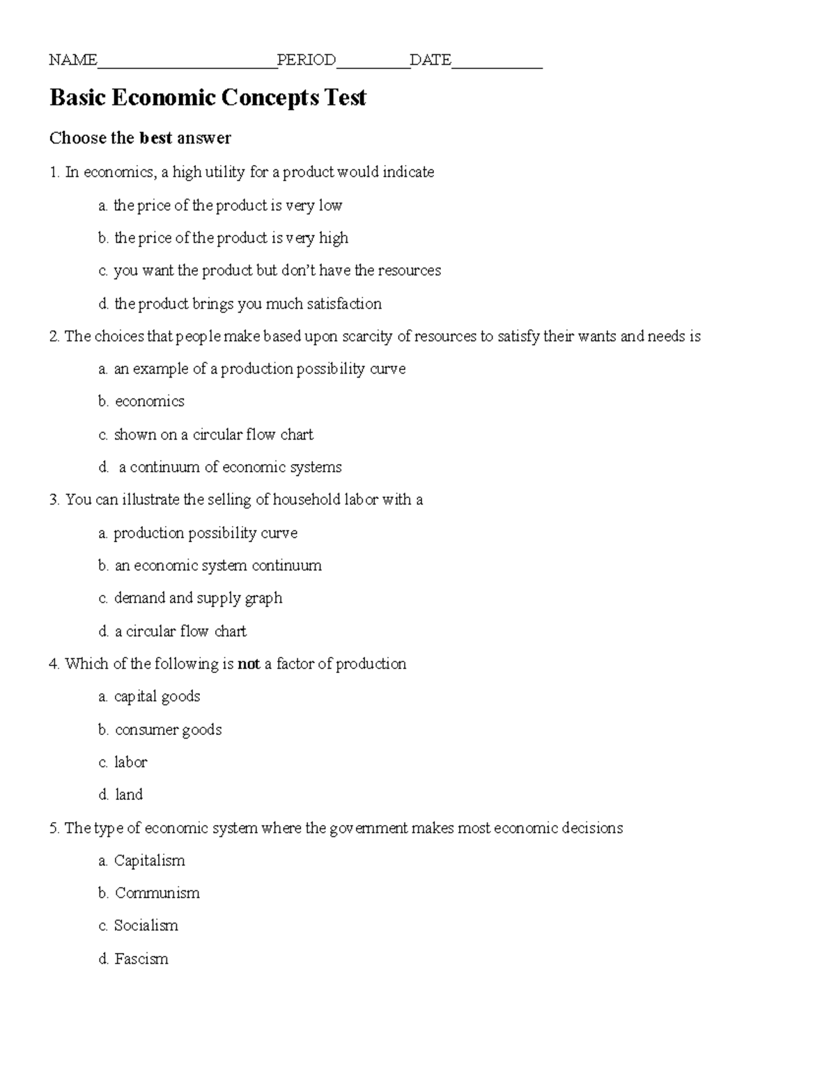 Basic Economics Test Revised - NAME______________________PERIOD ...