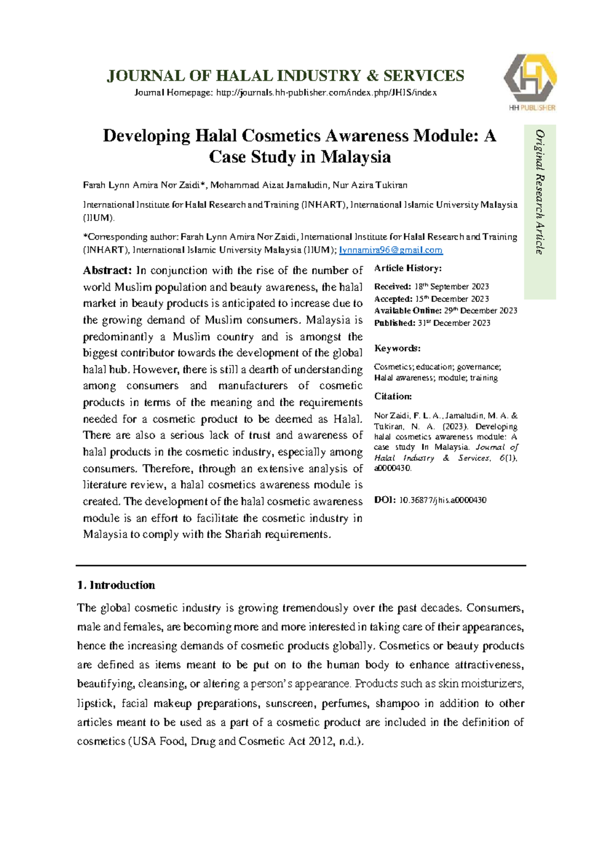 Developing a Halal Cosmetics Awareness Module: A Case Study in Malaysia ...