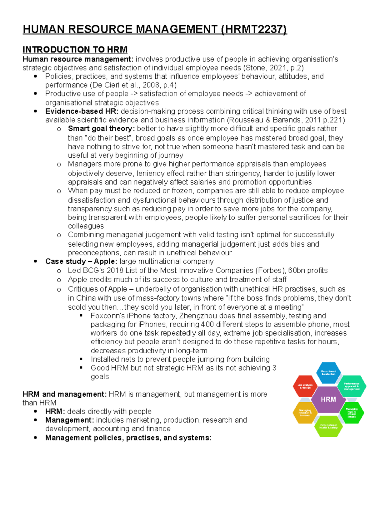 Human Resource Management (HRMT2237) Comprehensive Study Notes - Studocu