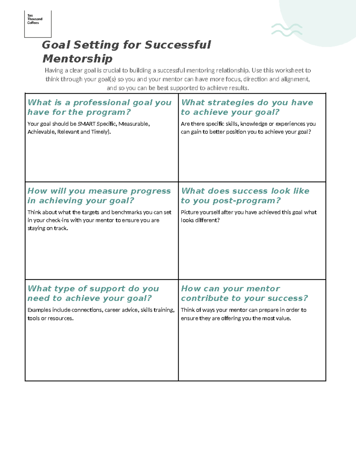 Goal Setting Strategies for Successful Mentorship Worksheet - Studocu