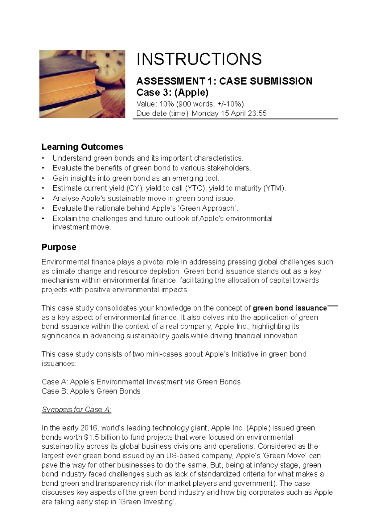 Assessment 1 - Case Study on Apple Inc.'s Green Bonds - Studocu