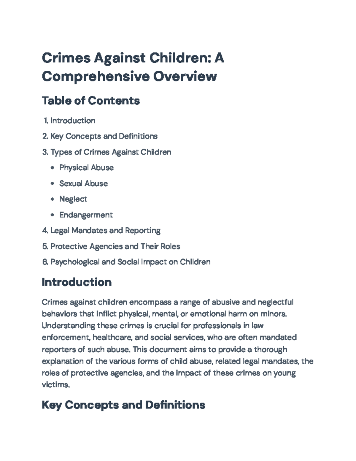 Crimes Against Children: Comprehensive Overview and Legal Mandates ...