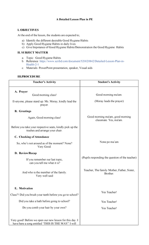 Detailed Lesson PLAN IN Physical Education Grade IV - DETAILED LESSON ...