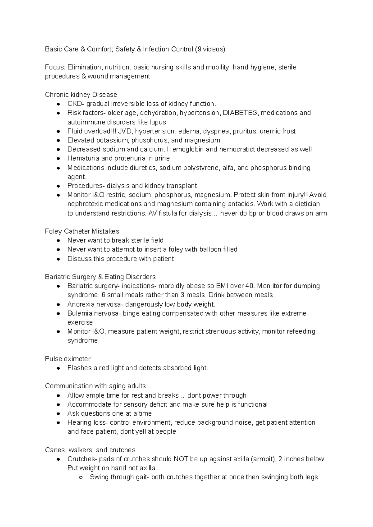 NURS 101: Week 9 Preparation Notes on Basic Nursing and CKD Care - Studocu