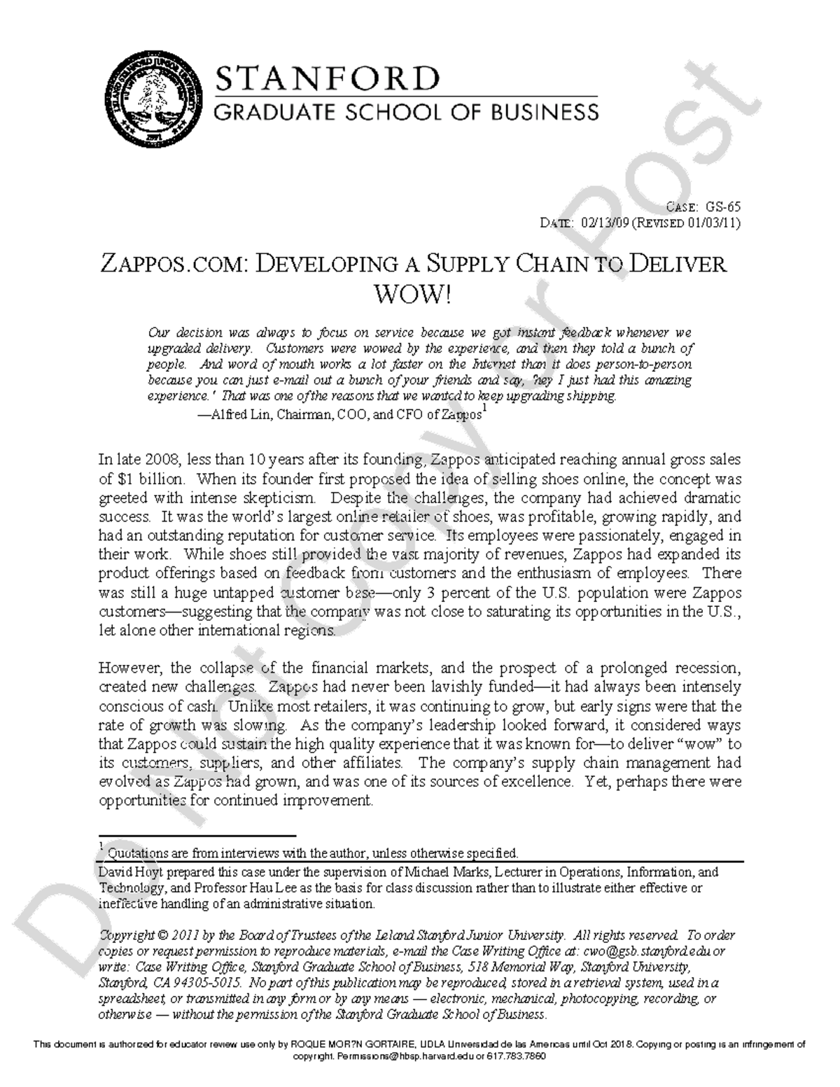 ZAPPOS.COM: Developing a Supply Chain to Deliver WOW! - Case Study ...