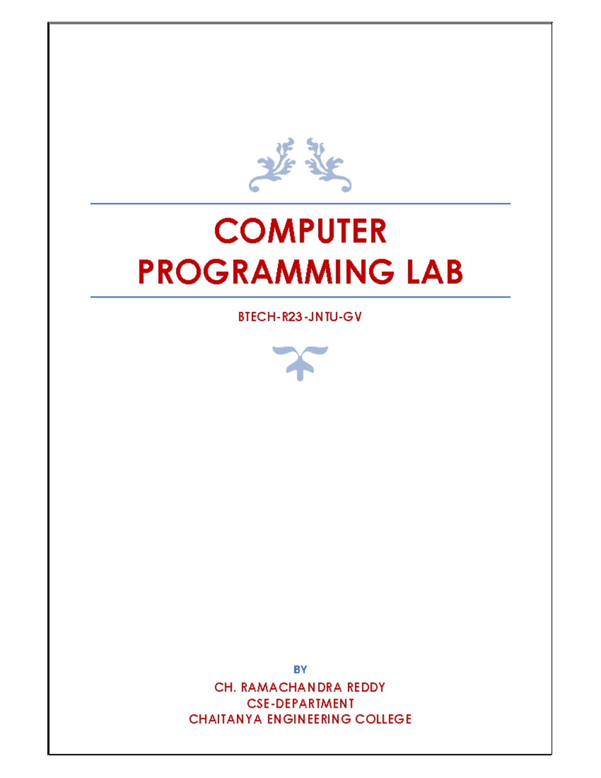 BTECH-R23-JNTU-GV CSE Lab Record: Programming Basics & Exercises - Studocu
