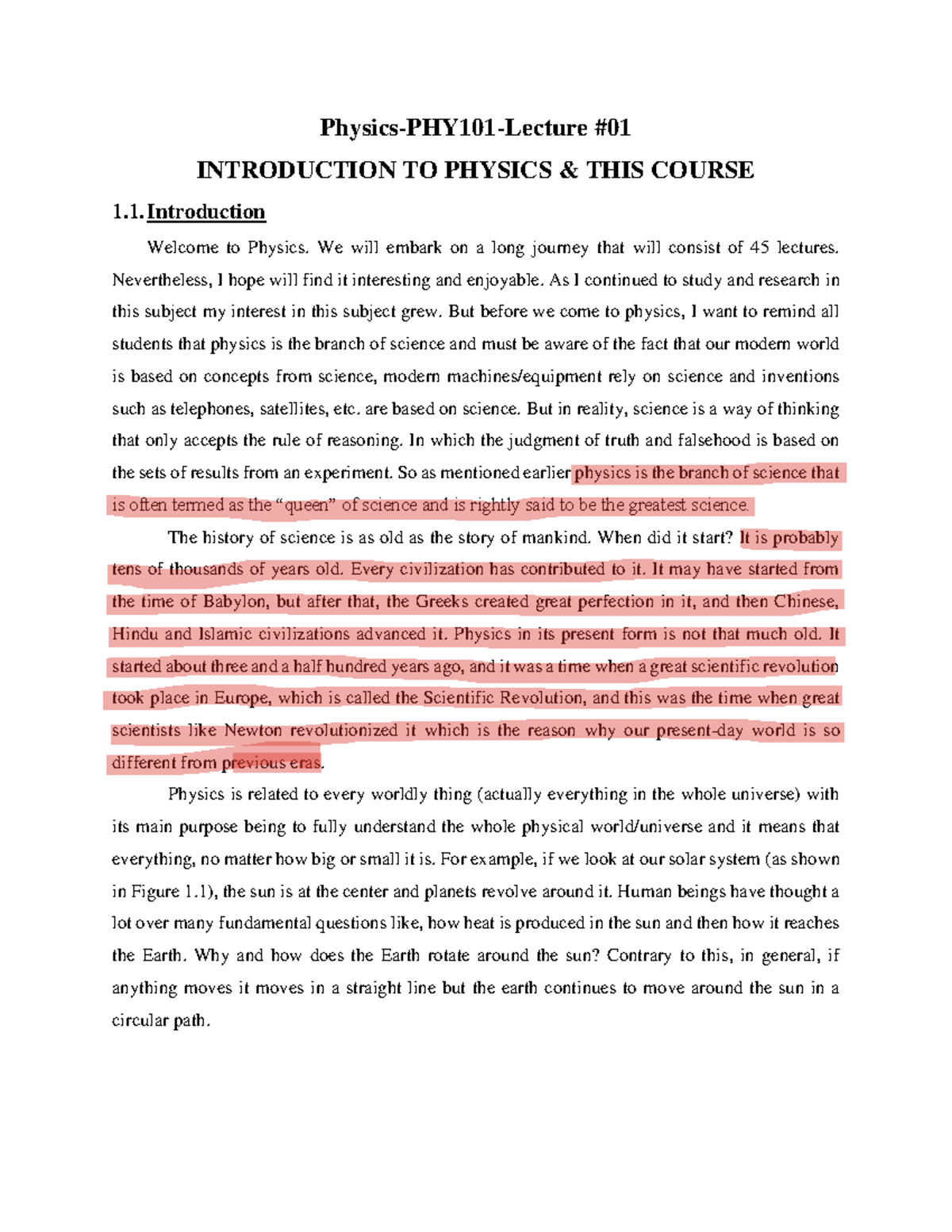 Lec1 PHY101 - Detailed Notes on Introduction to Physics - Studocu