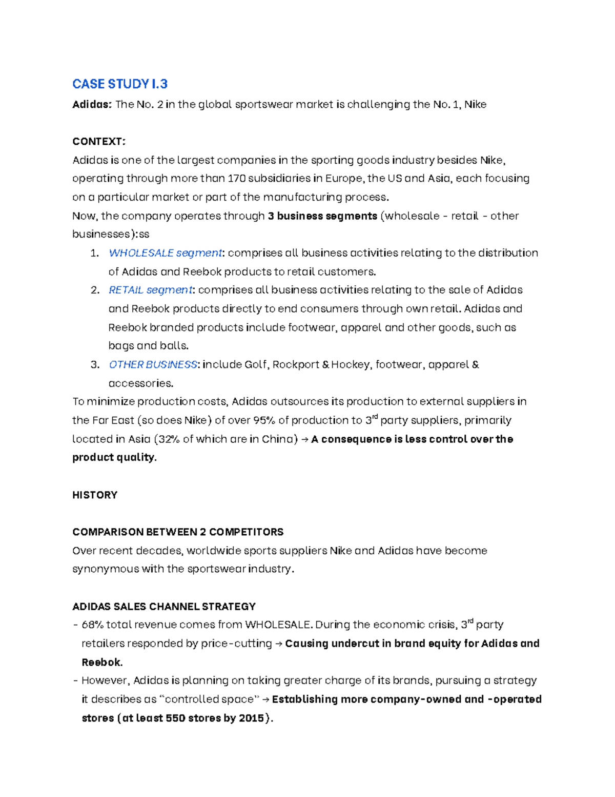 Adidas CASE Study: Market Strategies & Competitive Analysis - Studocu