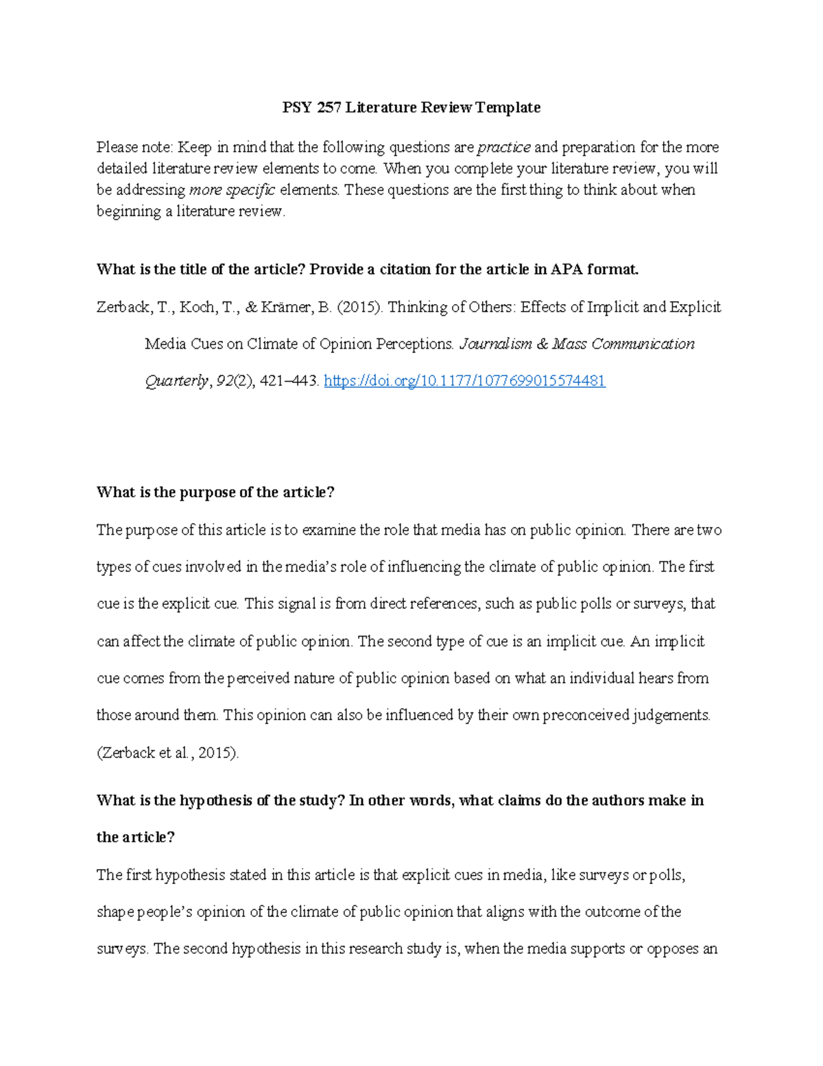 Psy257 Final Exam Literature Review Draft and Analysis - Studocu