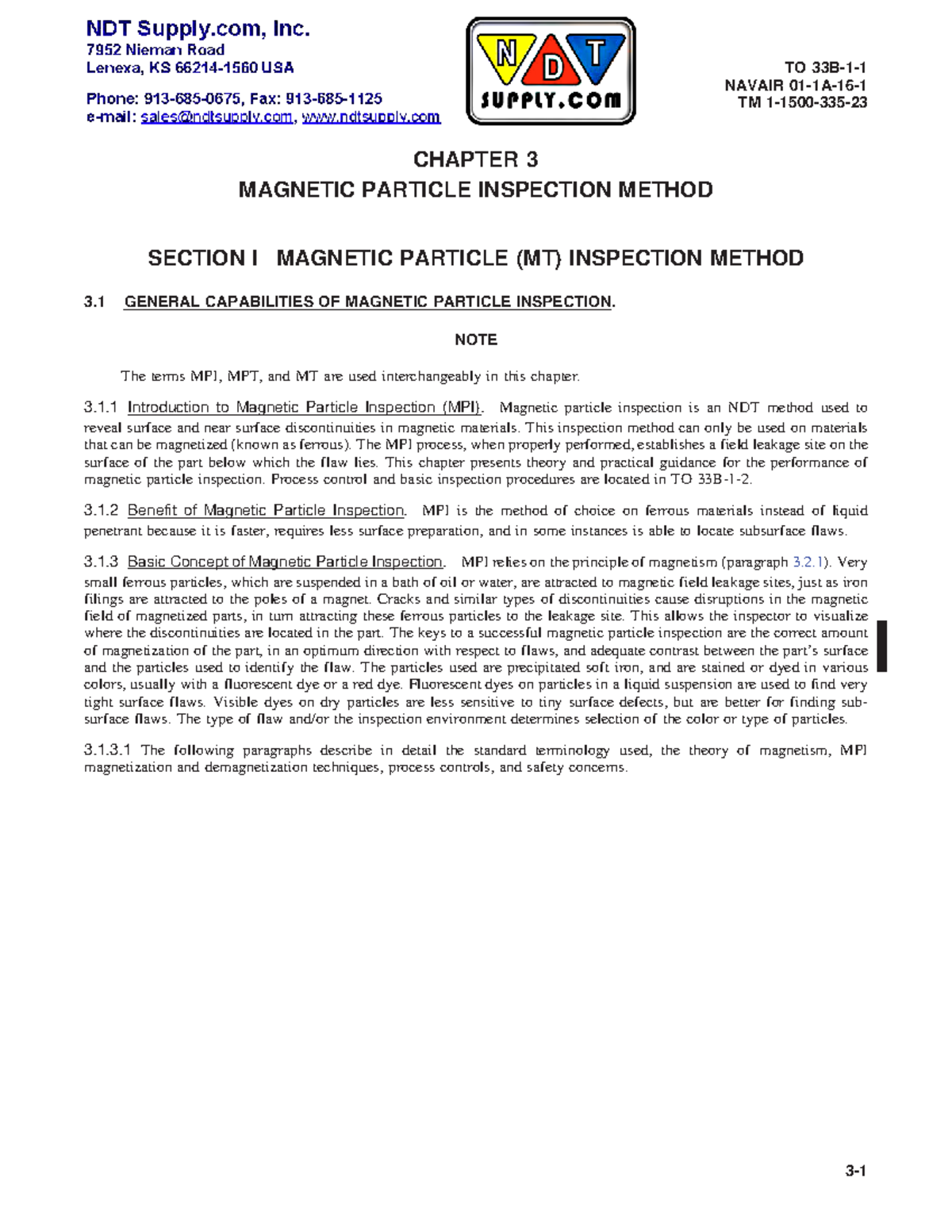 Magnetic Particle Inspection Method - USAF Tech Manual NR - Studocu