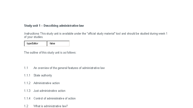 ADL2601 Study Unit Overview: Administrative Law Concepts and Principles ...