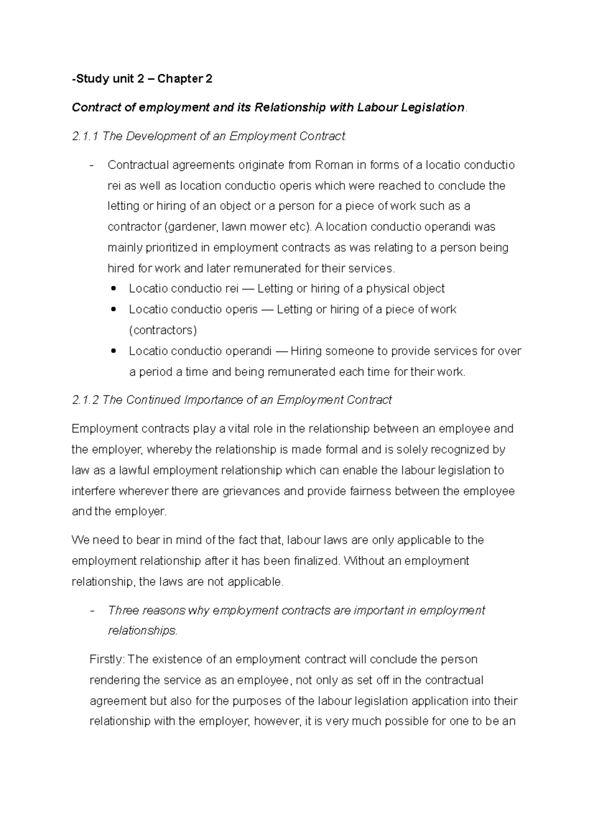 MRL3702 - Exam Notes on Employment Contracts and Labour Legislation ...