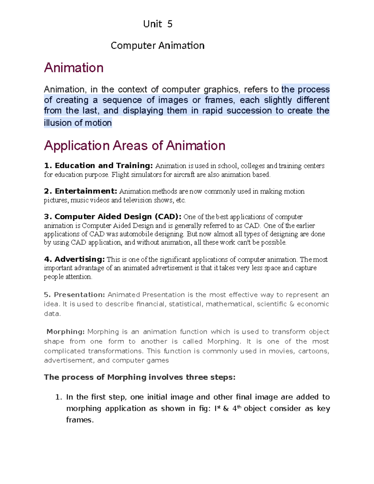2051-Unit 5 - Self Notes on Computer Animation Principles and Types ...