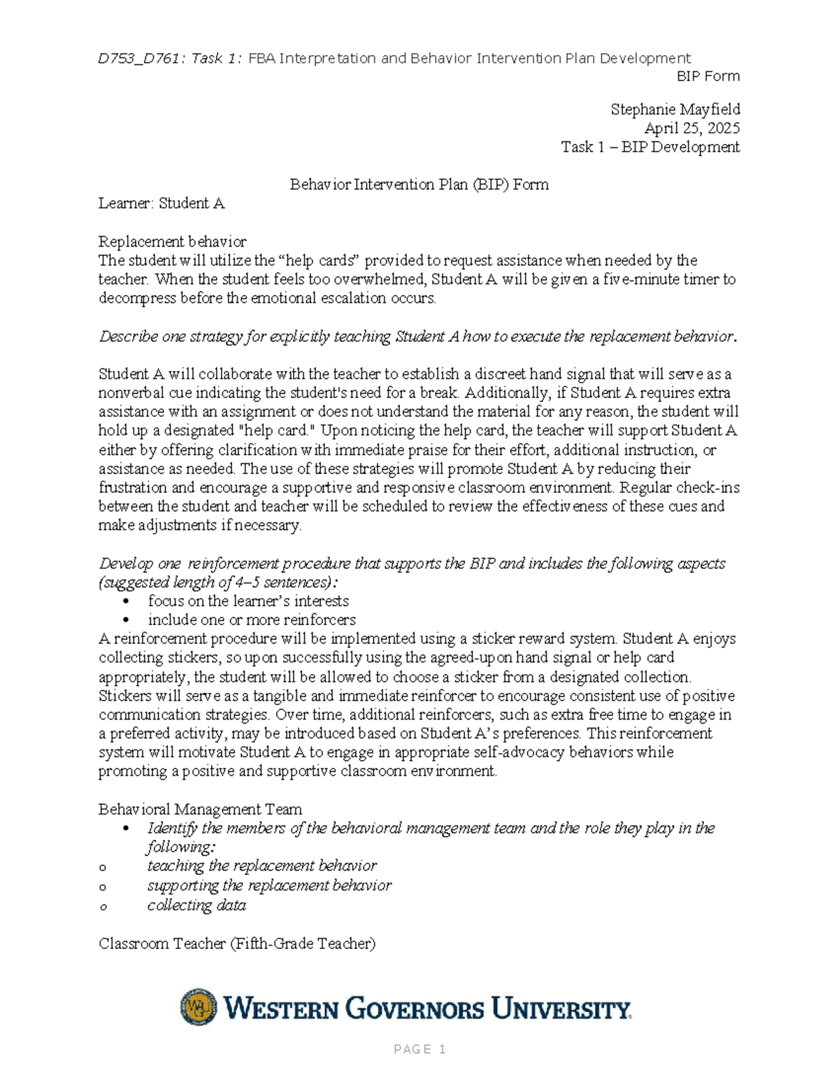 BIP Form (1) Stephanie Mayfield - D753_D761: Task 1: FBA Interpretation ...