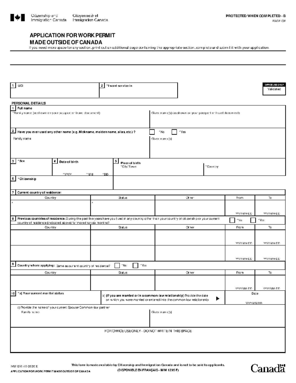 Canada VISA & Work Permit Application Form (IMM 1295) - Studocu