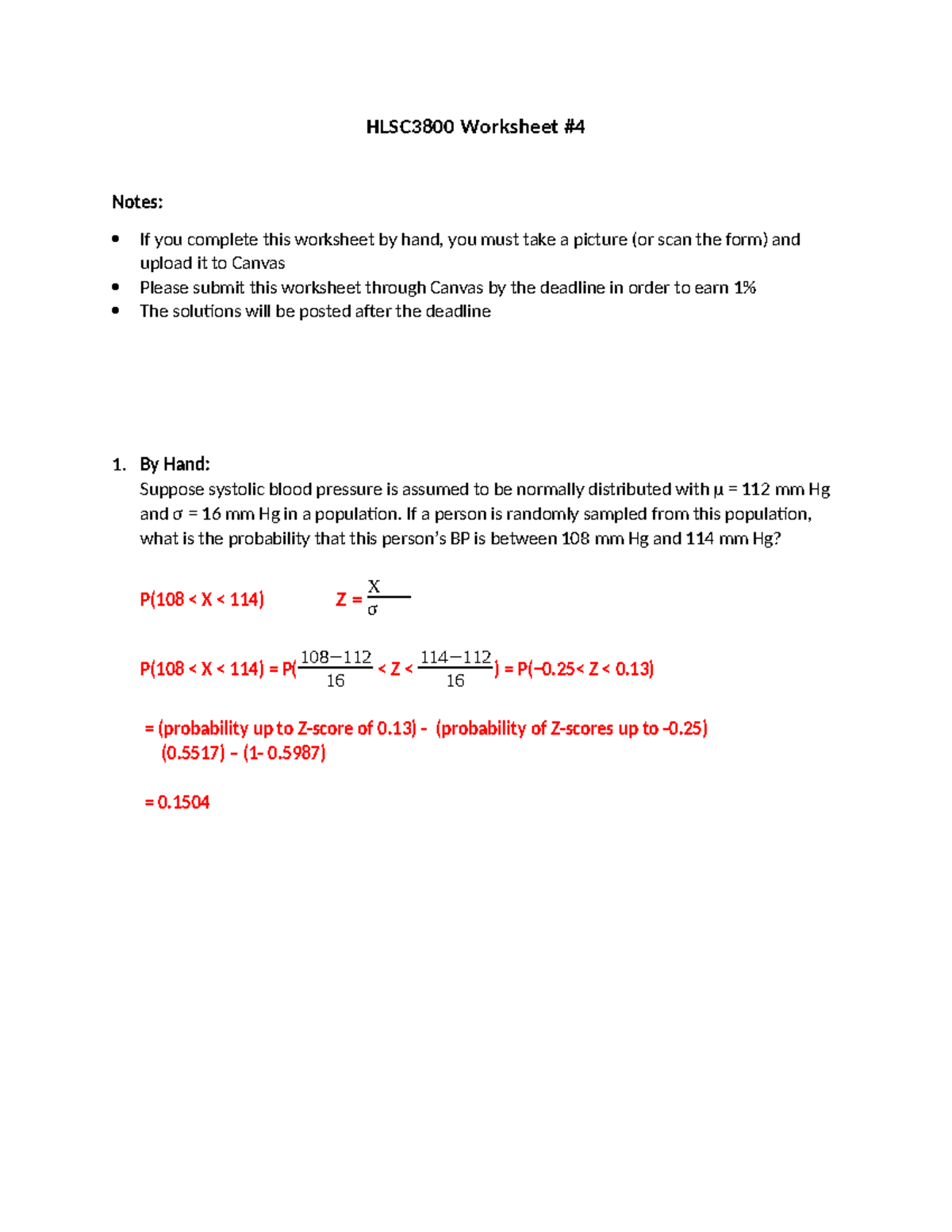 HLSC3800 Worksheet 4: Probability & Confidence Intervals - Studocu