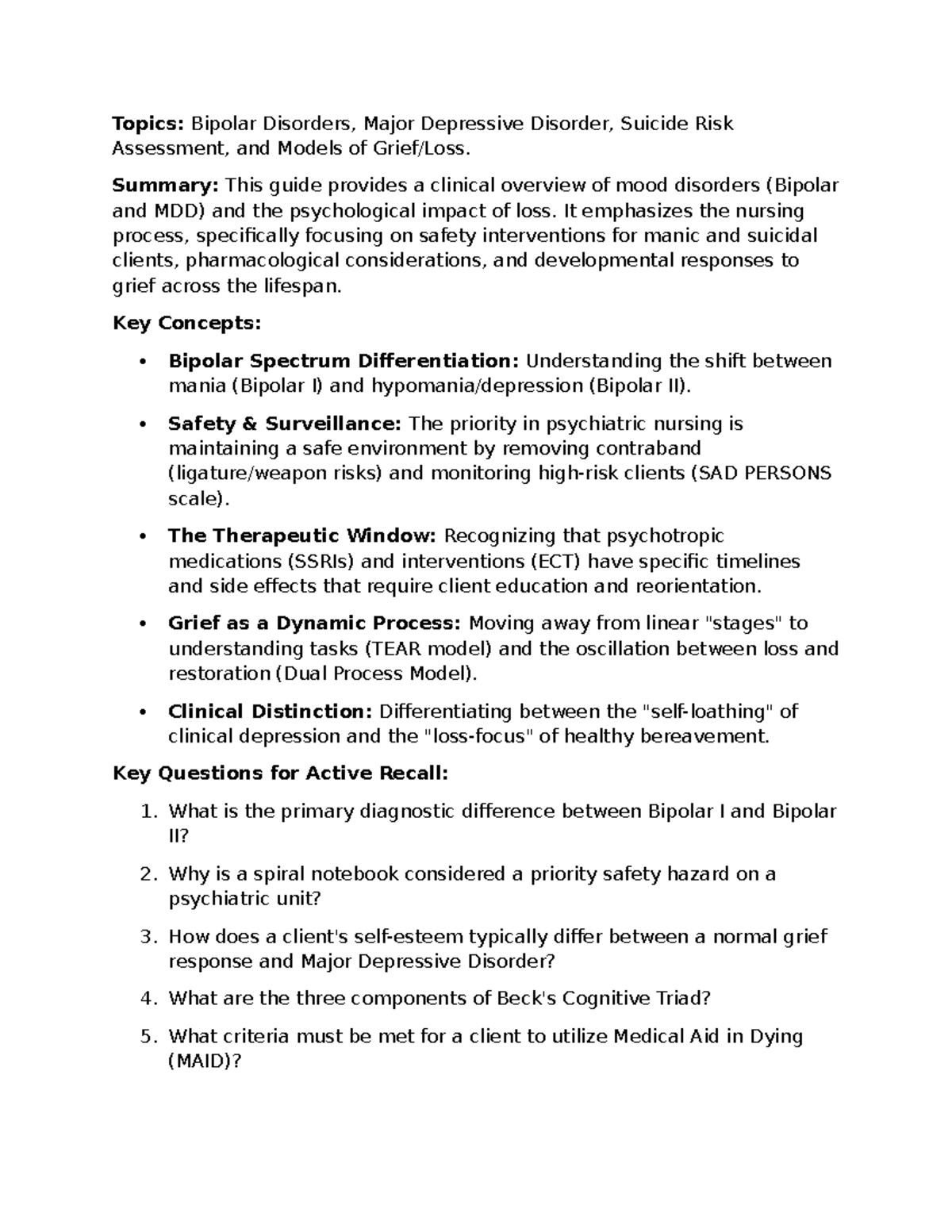 Mood Disorders Overview: Bipolar & MDD Insights and Safety (NURS 101 ...