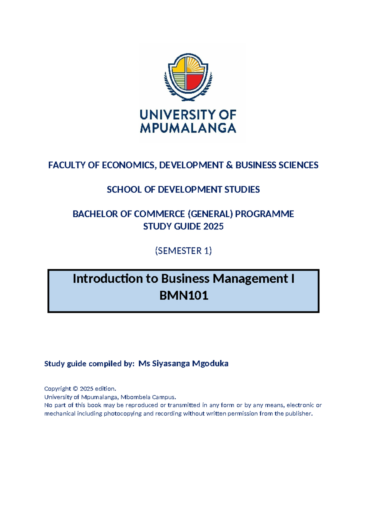 BMN 101 Study Guide: Introduction to Business Management I (2025) - Studocu