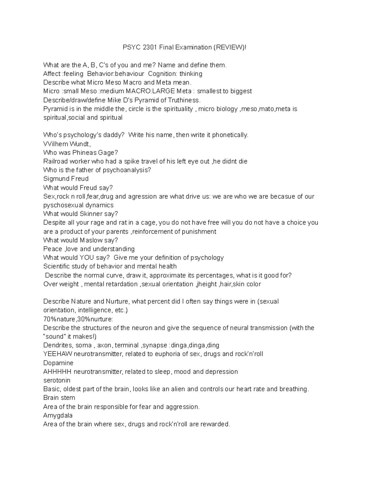 PSYC 2301 Final Exam Comprehensive Review Notes - Studocu