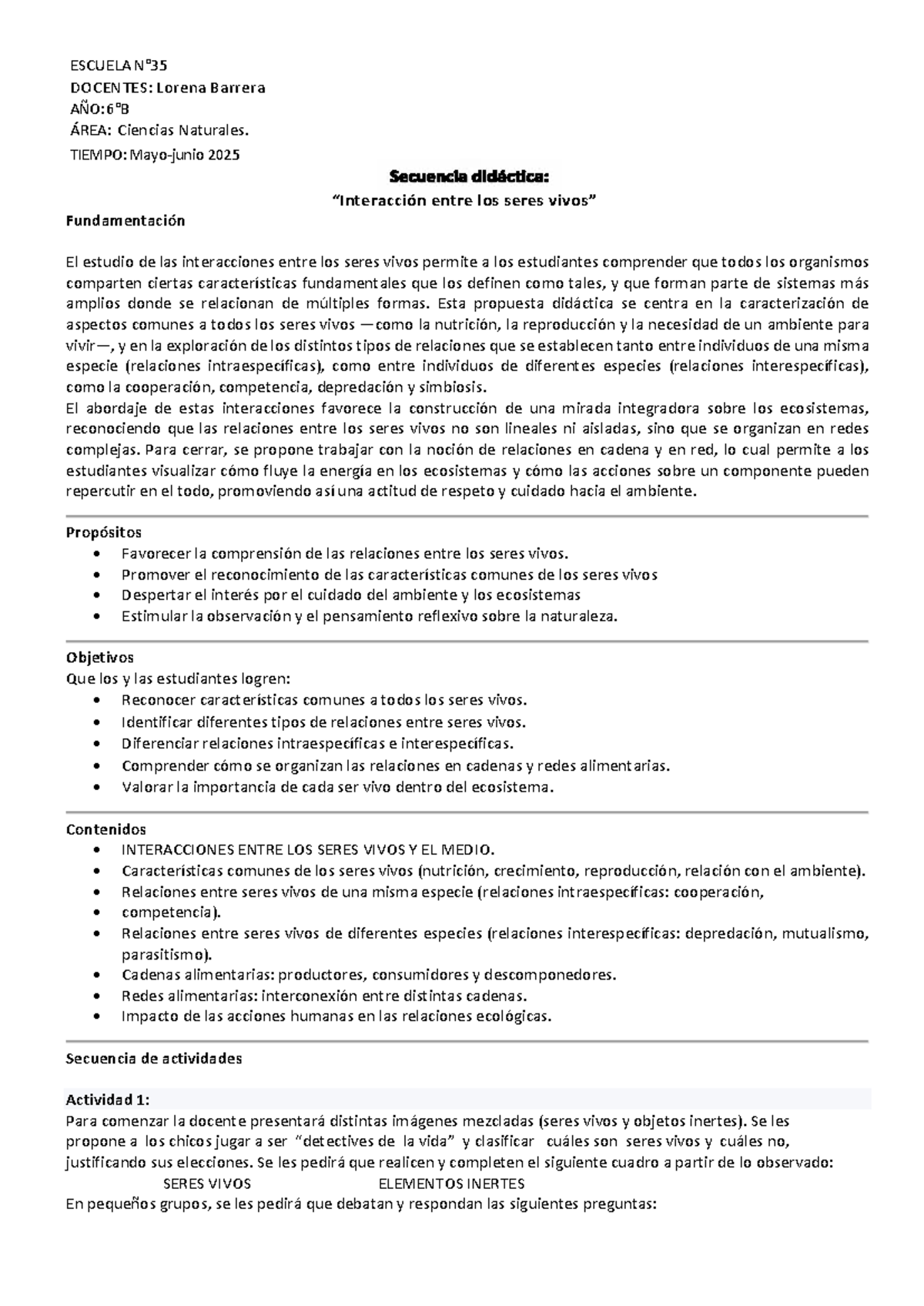 Ciencias Naturales 6ª - Interacciones entre Seres Vivos y Ecosistemas - Document Preview
