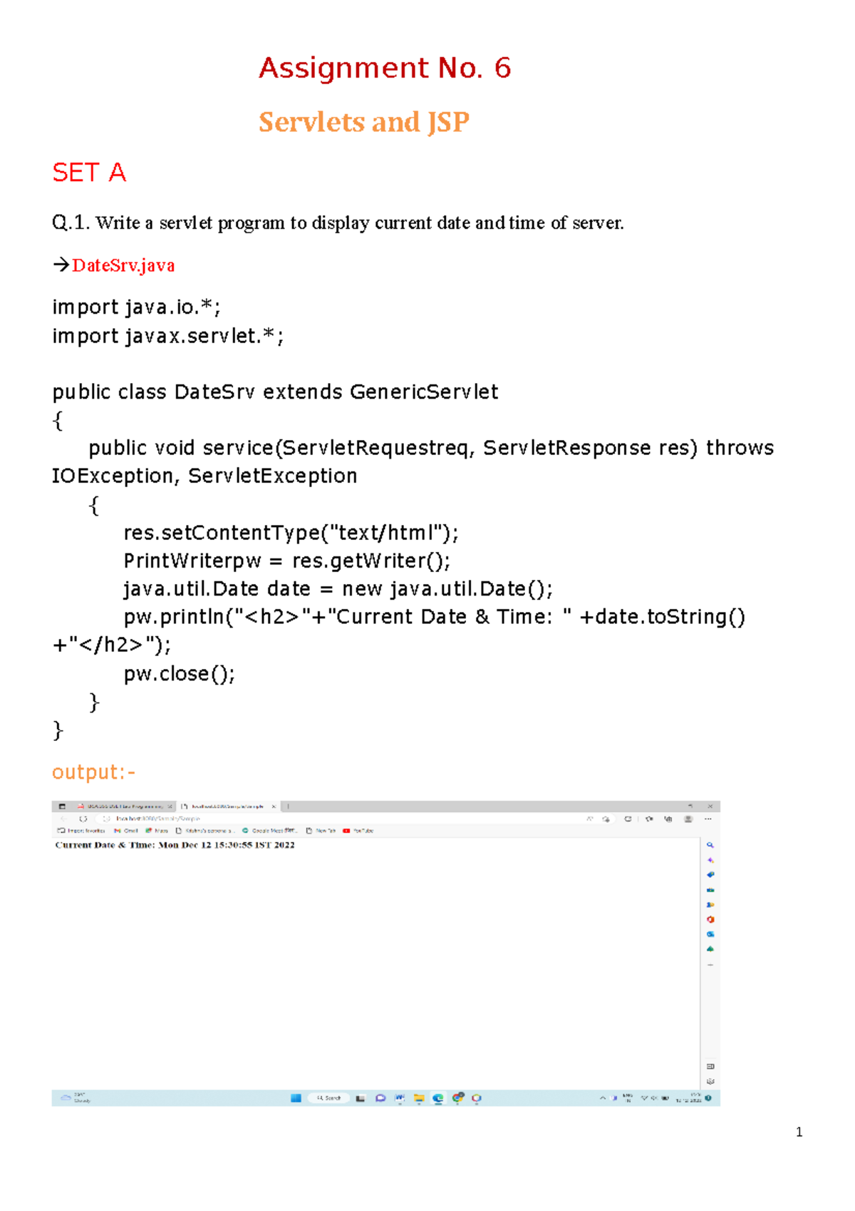 6.Servlet and JSP - Java Servlet and Jsp - Assignment No. 6 Servlets ...