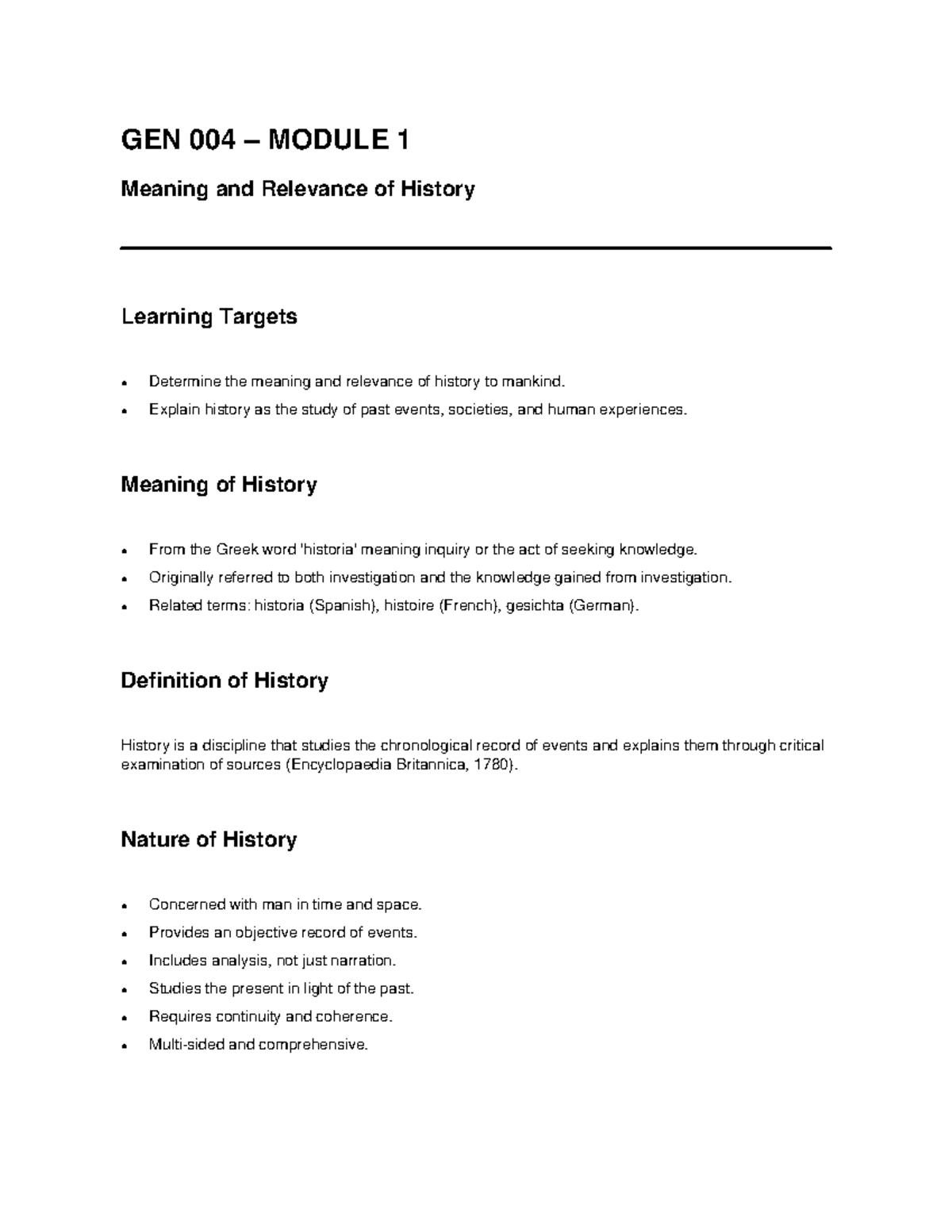 GEN 004 Module 1: Understanding the Meaning and Relevance of History ...