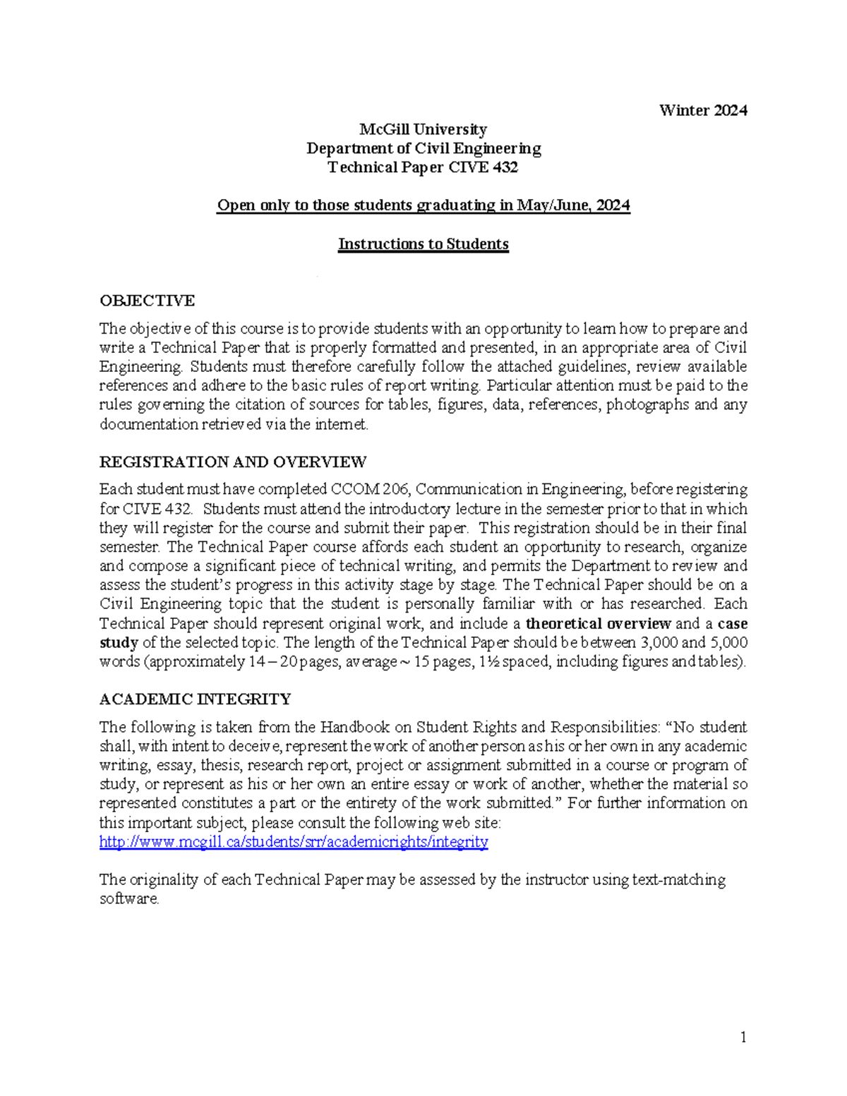CIVE 432 Technical Paper Guidelines for Winter 2024 at McGill ...