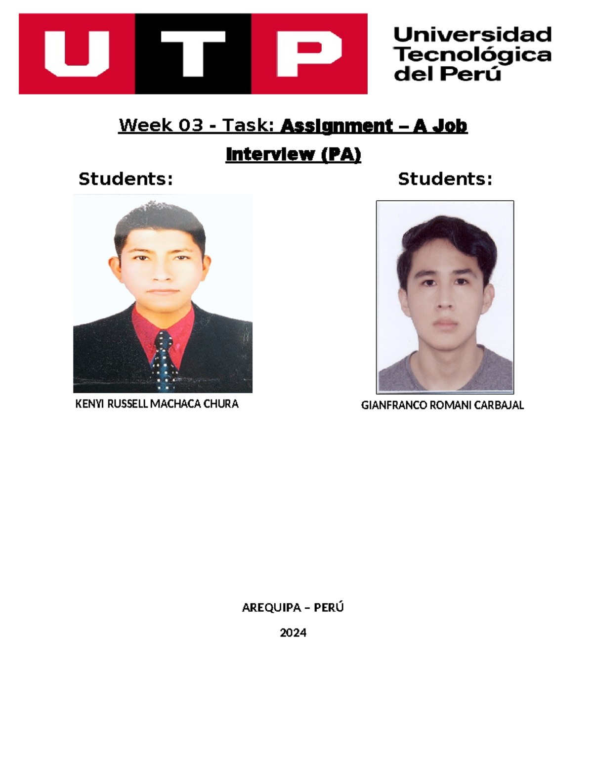 Week 03 Assignment A Job Interview - Week 03 - Task: Assignment – A Job ...