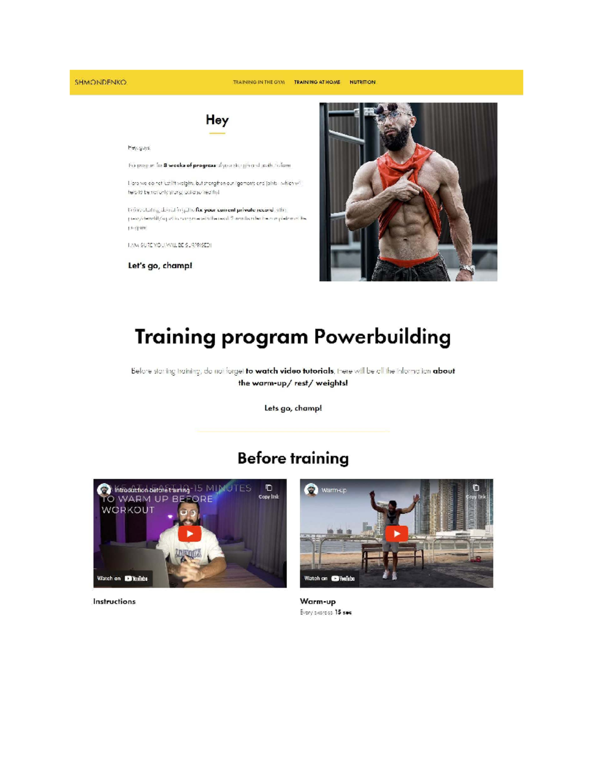 SHMONDENKO 8-Week Powerbuilding Training Program & Nutrition Guide ...