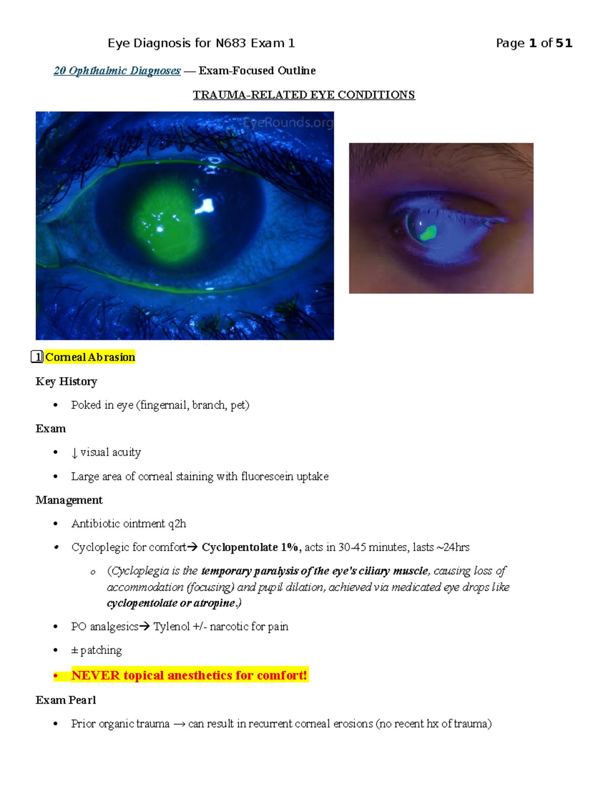 Eye Diagnosis Overview for N683 Final Exam Study Guide - Studocu