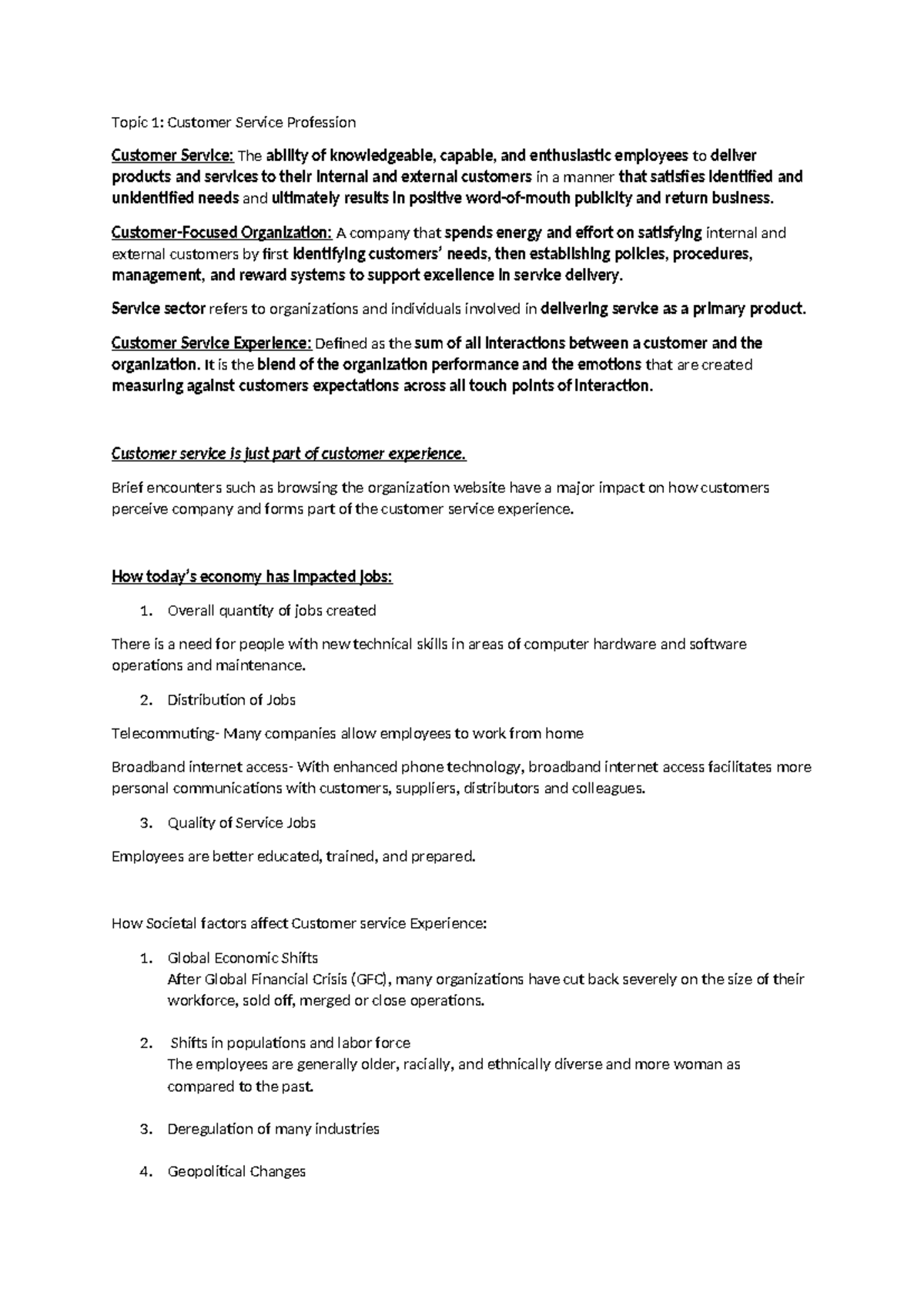 CSE 101 - Summary of Customer Service Experience Concepts - Studocu