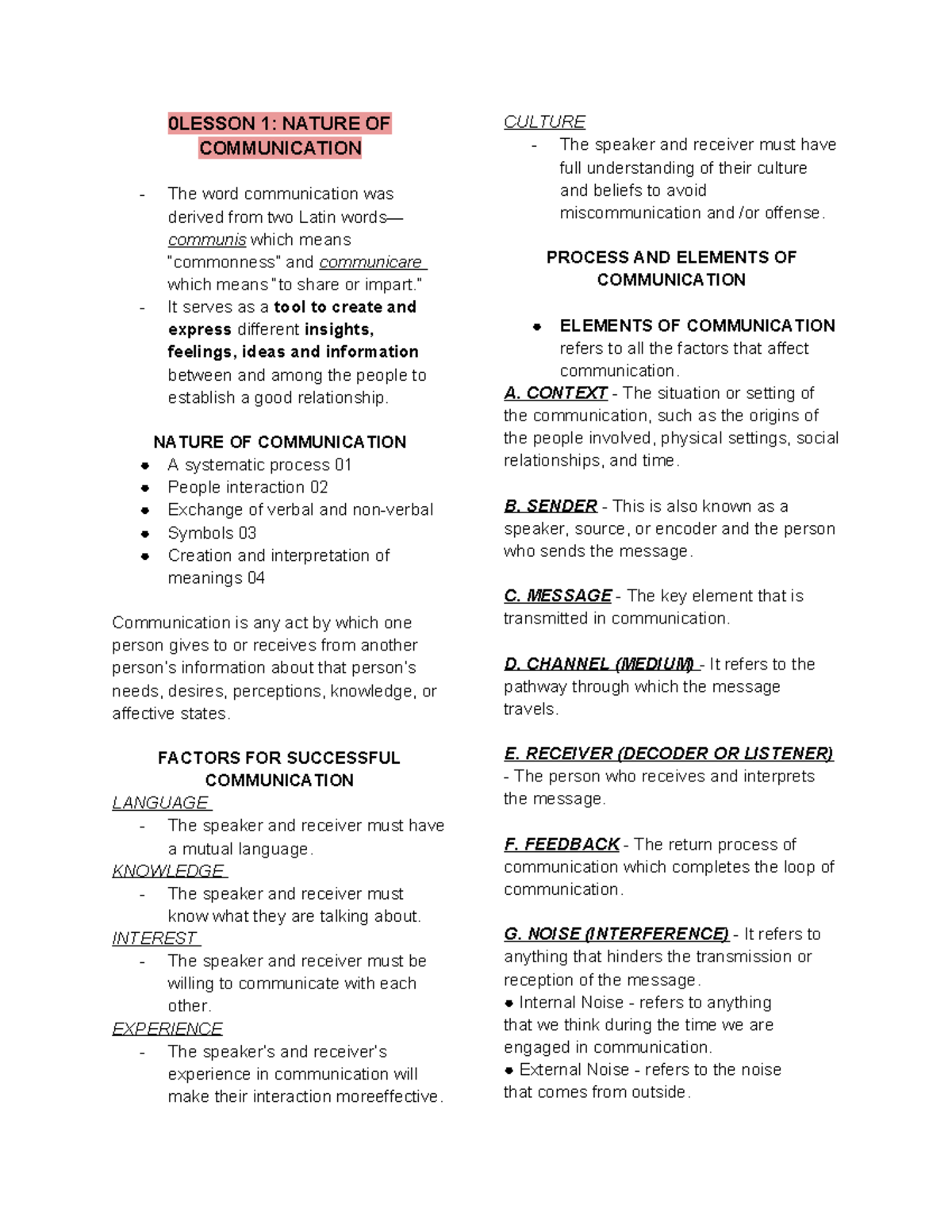 ORAL COM 101: Understanding the Nature and Process of Communication ...